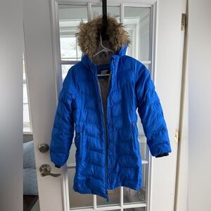 Land’s End Hooded Puffer Coat with Faux Fur Trim
